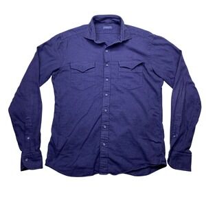 Proper Cloth Mens Navy Blue Brushed Flannel Button Down Shirt Two Pocket Medium